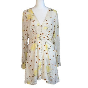 Free People long Sleeve Sunshine Combo V-Neck Mini Dress Size L